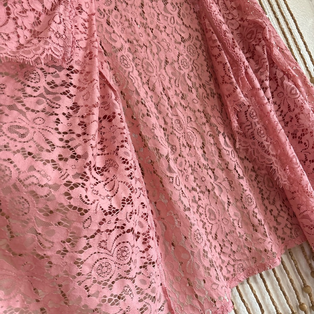Isaac Mizrahi Pink Lace Feminine Cottage Coquette Open-Front Kimono Long Sleeve - Picture 4 of 6